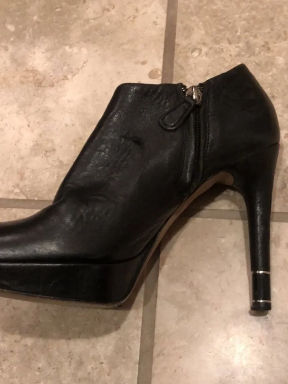 Vintage Christian Dior 100% leather stiletto platform zip up ankle bootie heel